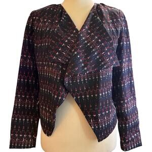 H&M Black & Burgundy Abstract Print Moto-Style Open Front Jacket, Size 4